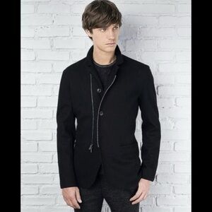 JOHN VARVATOS FELTED BLACK WOOL ASYMMETRIC ZIP JACKET Size L $898
